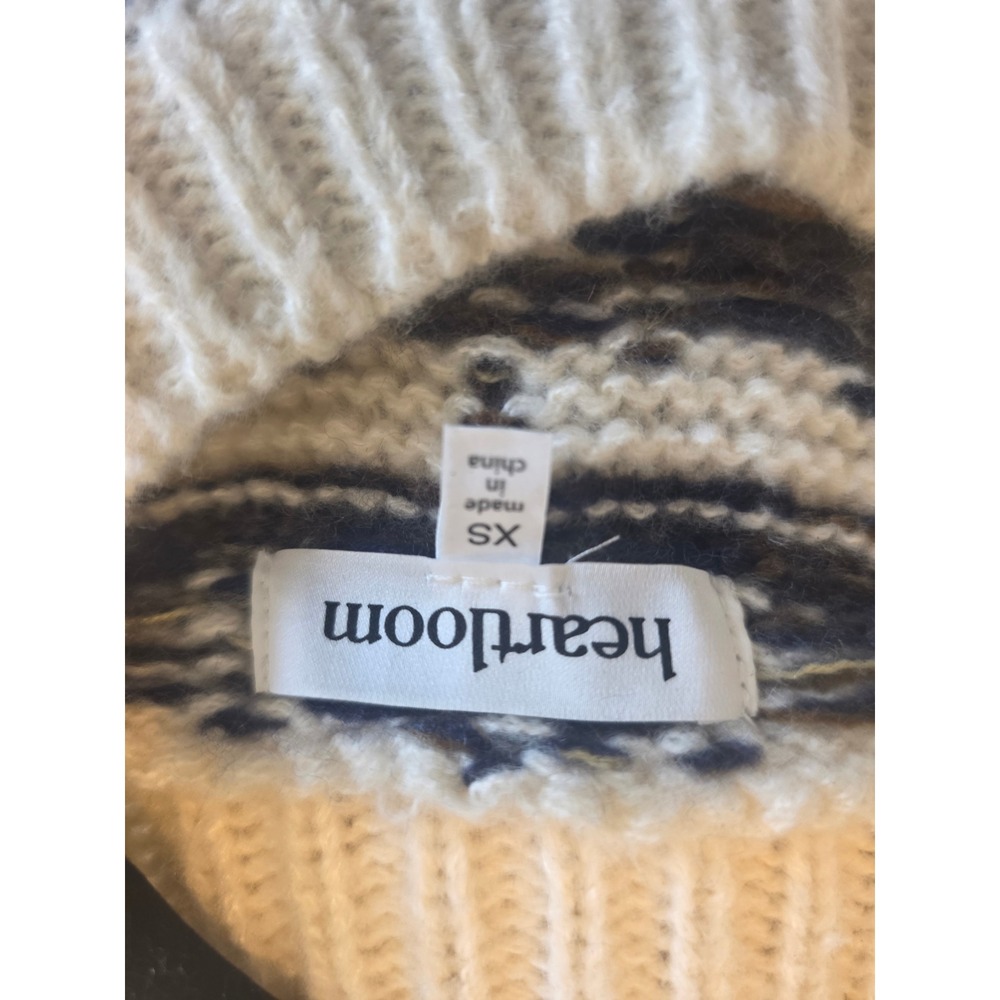 Heartloom Fair Isle Crewneck Sweater Cream Brown Navy Blue Knit Pullover XS - Picture 3 of 7
